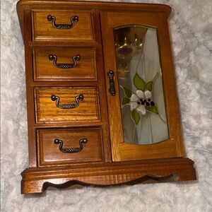 Wooden Jewelry Box with Stained Glass Door